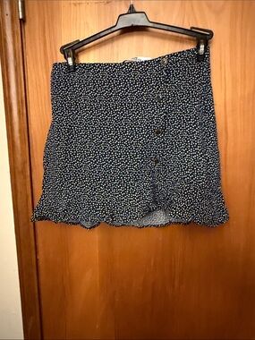 Hollister Navy and White Polka Dot Button Skirt